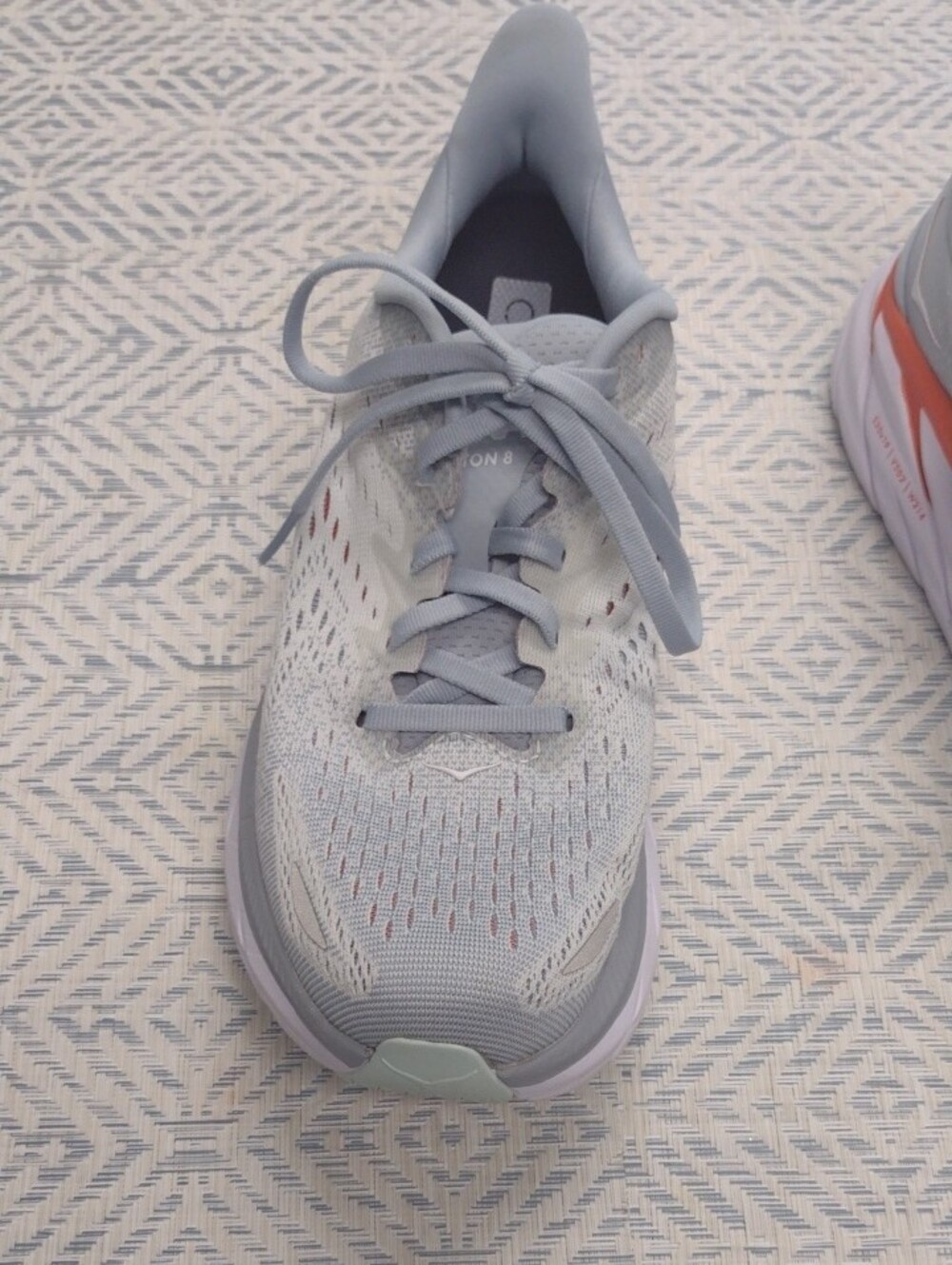 Hoka One One Clifton 8 Light Gray and Coral Athletic Shoe . - Picture 4 of 16